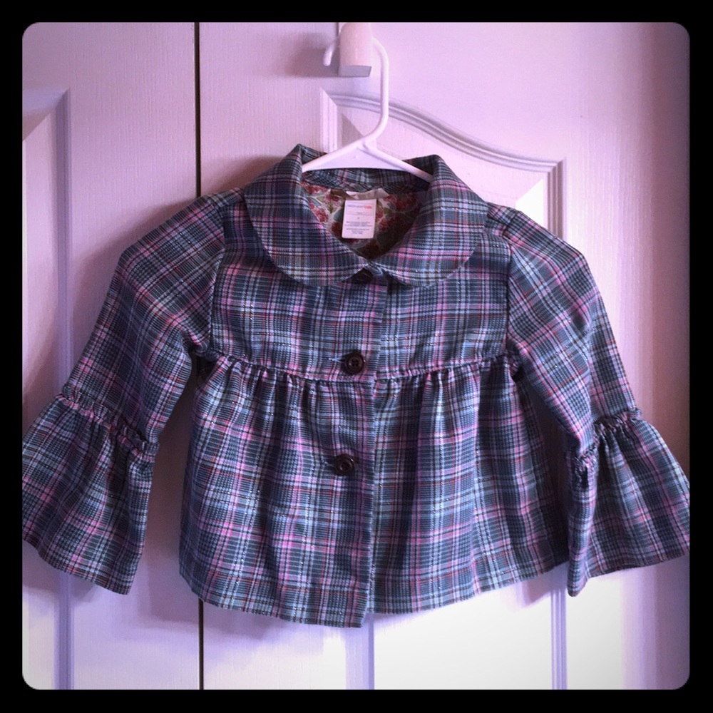 Adorable ruffle sleeve layering jacket plaid 4t